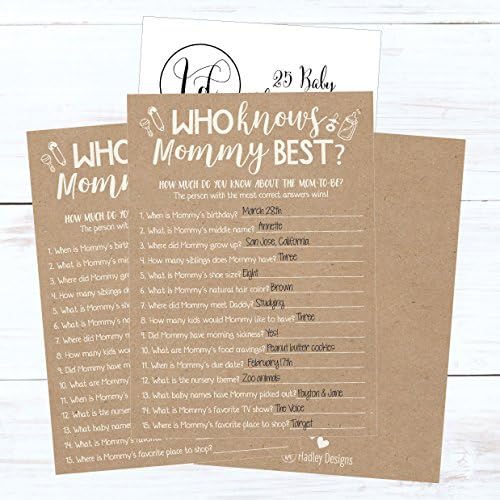 Hadley Designs Hilarious Baby Shower Games Set – 25 Who Knows Mommy Best Baby Shower Game, Gender Neutral and Fun for Boys & Girls (Rustic) (Pack of 2) - Image 2