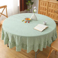 Sage Green White Gingham Tablecloth Round Dia.90” by KMASANIJI