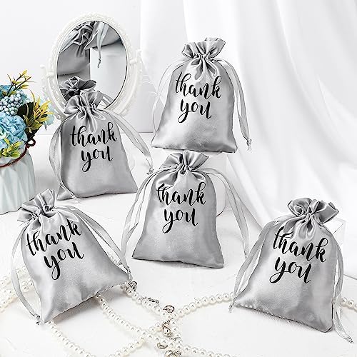 Roowest 4 x 6 Inch 100 Pcs Thank You Satin Gift Bags, Silver - Image 4