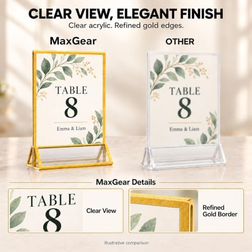MaxGear 12 Pack Gold Acrylic Sign Holder 5x7, Double-Sided Tabletop Stand - Image 6