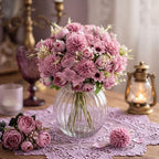 Tigeen 24 Bundles Peonies Artificial Flowers Faux Roses, Gray Purple - Image 4