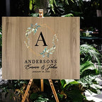 Andaz Press Large Wooden Welcome Sign for Wedding Rustic Welcome Sign 16" x 20" Custom Names & Date Geometric Greenery Fall Wedding Signage English Oak MDF Wood Finish Reception Indoor Outdoor Sign - Image 4