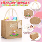 Sweetude 12 Pack Easter Bunny Burlap Bags with Tags Easter Reusable Treat Bags with Handles Jute Linen Tote Candy Gift Wrapping for Spring Party Favors Supplies (Cute) - Image 3