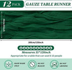 YMHPRIDE 12 Pack Cheesecloth Table Runner 35x120in Dark Green Table Runner - Image 2