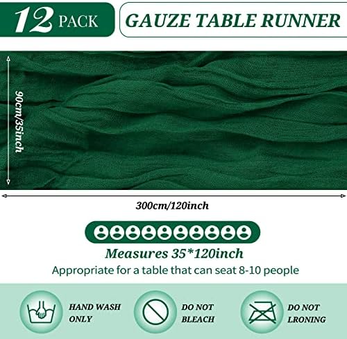 YMHPRIDE 12 Pack Cheesecloth Table Runner 35x120in Dark Green Table Runner - Image 2