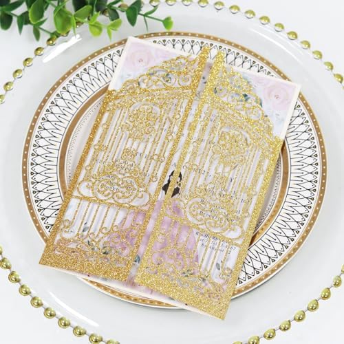 50Pcs Glitter Gold Invitation Cards For Wedding Baby Shower Birthday Party - Image 3