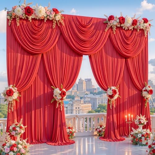 10x12ft Red Backdrop Curtains for Parties Wrinkle Free Fabric Backdrop Curtain Birthday Photo Drapes Backdrop for Wedding Baby Shower Bridal Shower Photography Stage Back Drop 2 Panels 5x12FT - Image 4