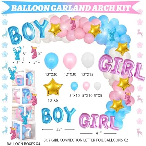 Hombae Buck or Doe Gender Reveal Decorations, 169 PCs Boy or Girl Gender Reveal Decorations Backdrop Balloon Garland Banner Tablecloth Cake Cupcake Topper Box Cutout Poster Sash Blue Pink - Image 5