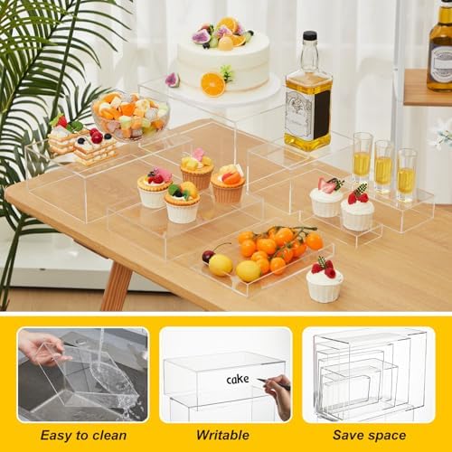 Leinuosen 7 Pcs Large Acrylic Buffet Risers, 6-12" Rectangle, Clear - Image 3