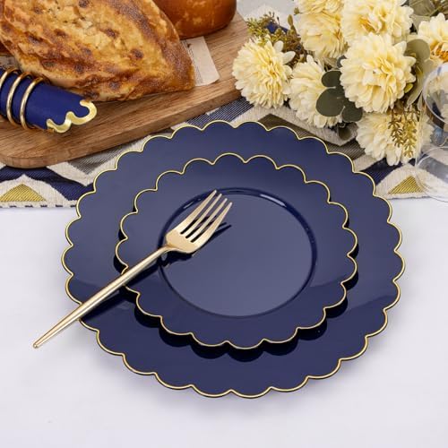 LIYH 210pcs Navy Blue & Gold Scalloped Plastic Plates, Premium Dinnerware - Image 6