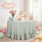 Eternal Beauty Gingham Ruffled Tablecloth Sage Green 70 Round - Image 3