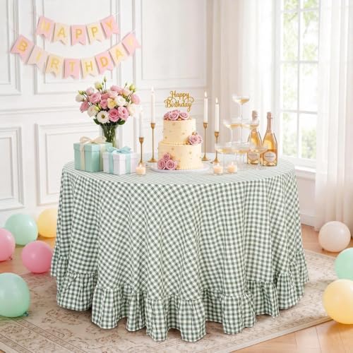 Eternal Beauty Gingham Ruffled Tablecloth Sage Green 70 Round - Image 3