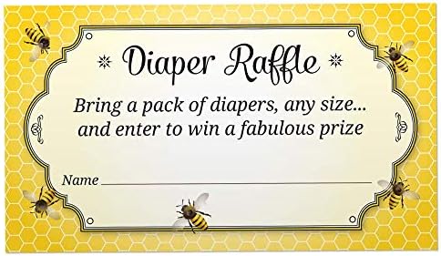 Honeybee Baby Shower Diaper Raffle Card, Set 20 Fill-in Blank 3.5x2 Cards by Star+Stream+Design