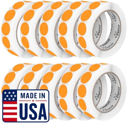 Perco Neon Orange Perforated Round Circle Dot Sticker 1-Inch Labels — 10 Rolls, 10,000 Stickers—Clearance, Discount & Priority Labels, High Visibility, Strong Adhesive—Made in USA by Perco
