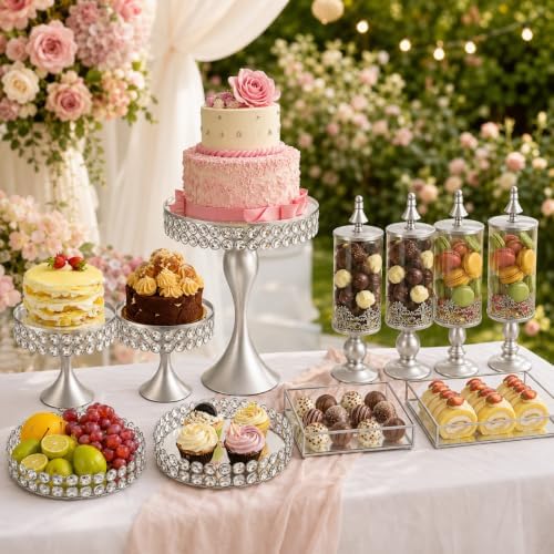 11 Pcs Cake Display with Mirror, Wedding Crystal Cake Stands for Reception by KOLHGNSE