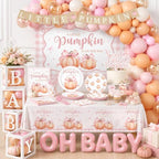 Coquette Fall Baby Shower Decorations for Girl, Little Pumpkin Baby Shower Decorations,A Little Pumpkin is on The Way with Backdrop Balloon Garland Plates Cups Napkins Tablecloth Sash - Image 2
