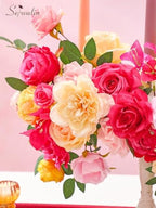 Serwalin Artificial Hot Pink Yellow Flowers Magenta Silk Flower for Wedding - Image 7