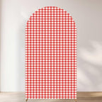 Checkered Gingham Arch Backdrop Cover 7.2ft Red and White Girl Bridal Baby Shower Birthday Party Classic Plaid Pattern Stretchy Arched Photo Booth Decorations 7ft by Unknown