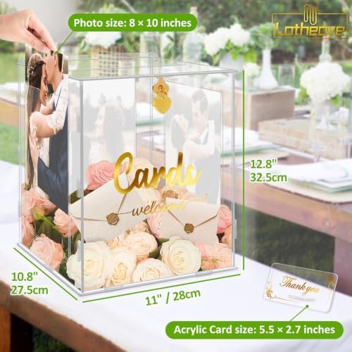 Acrylic Wedding Card Box with Picture Frame, Acrylic Card Box with Slot, Clear Gift for Wedding Reception Anniversary Graduation Birthday Party Baby Shower - Image 2