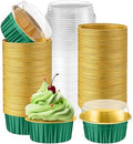 200 Pack Aluminum Cupcake Liners with Lids,Dark Green,Plain by Gandeer