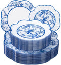 LIYH 60 Pcs Blue Plastic Plates Set - Heavy Duty Floral and White Plastic Plates for Party Wedding Elegant Plate Bridal Shower Floral Dinnerware Set - 10.25" Dinner & 7.5" Dessert Plate by LIYHLoveinyourheart