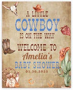 Andaz Press Wild West Cowboy Baby Shower Decorations, Personalized A Little Cowboy Baby Shower Sign, Custom Western Baby Shower Sign In Guest Book Alternative, 16"x20" Canvas Welcome Baby Shower Sign by AndazPress