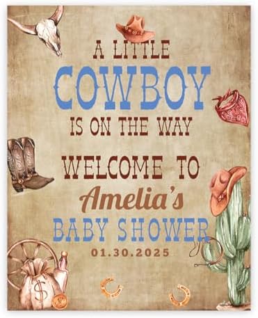 Andaz Press Wild West Cowboy Baby Shower Decorations, Personalized A Little Cowboy Baby Shower Sign, Custom Western Baby Shower Sign In Guest Book Alternative, 16"x20" Canvas Welcome Baby Shower Sign by AndazPress