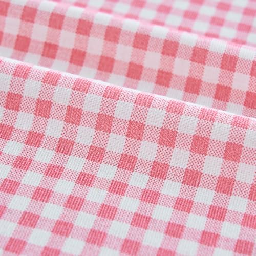 vctops Farmhouse Pink Plaid Ruffle Table Cloth, Boho Cotton Linen Tablecloth, Washable Table Cover for Round Table Baby Shower Kitchen Party Wedding Decor (Pink,70") - Image 6