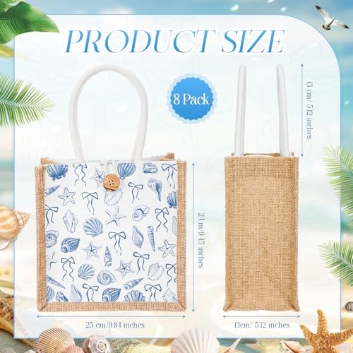 Abbylike 8 Pcs Ocean Seashell Beach Gift Bag Burlap Sea Shell Starfish Bow Party Favor Bags Coastal Reusable Canvas Goodie Candy Tote with Handle for Summer Wedding Sea Baby Shower Birthday Decor - Image 4