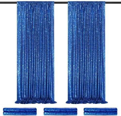 Royal Blue Curtain Panels Sequin Backdrop 6 Pieces 2ftx8ft Sparkly Curtain by QueenDream