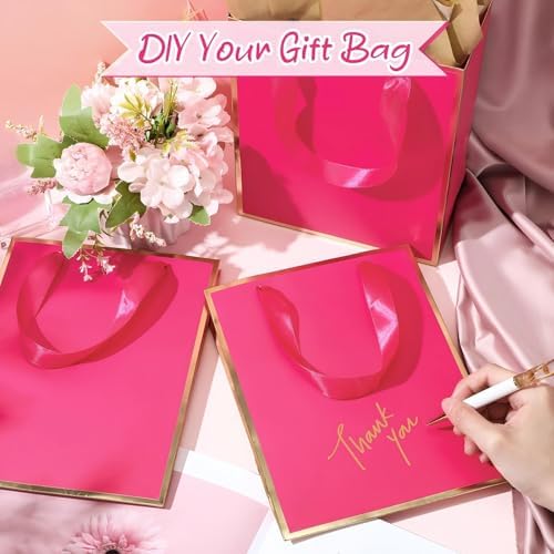 Yeaqee 50 Pcs Metallic Paepr Gift Bags Bulk with Handles,Hot Pink, Gold - Image 4