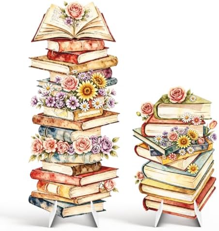 2Pcs Book Floral Cardboard Cutouts, A New Chapter Begins Baby Shower Birthday Party Decorations, Book Themed Photo Props Yard Signs with Stakes & Stands for Library Book Club Indoor Outdoor Use by Unknown
