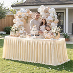 Partisky Ivory Polyester Table Skirt for Rectangle Tables 14ft, Wrinkle Resistant Pleated Ruffle Table Cloth for Banquet Wedding Trade Baby Shower Display Gift Dining Table - Image 3