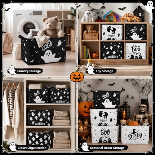 CHENGU 6 Pack Halloween Storage Basket Collapsible Halloween Ghost Bins - Image 6