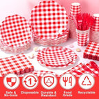 Funnymoom 400 Pcs Red Gingham Party Supplies for Picnic Party Decoration - Image 4