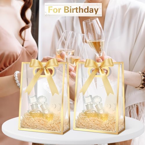 Aliceset 24 Pcs Clear Plastic Gift Bag with Handles,Gold Foil - Image 5