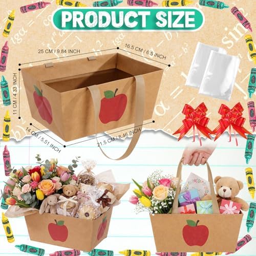 Funnymoom 24 Sets Apple Kraft Gift Baskets with Bags and Bows - Image 3