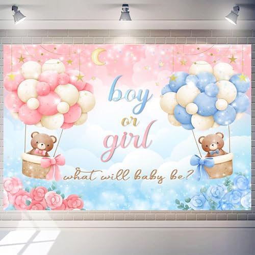 15x10 FT Gender Reveal Backdrop Blue Pink Bear Boy or Girl Background Sign Decorations Banner New Born Baby Shower Baptism Kids Birthday Party Photo Shoot Supplies Polyester by Unknown