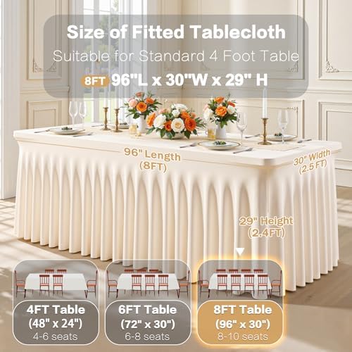 Light Champagne Spandex Table Covers for 8 Foot Rectangle Table, Fitted Stretch Table Skirts Wrinkle-Free Floor Length Polyester Rectangle Tablecloths for Weddings Parties Banquets Events,2 Pack - Image 3