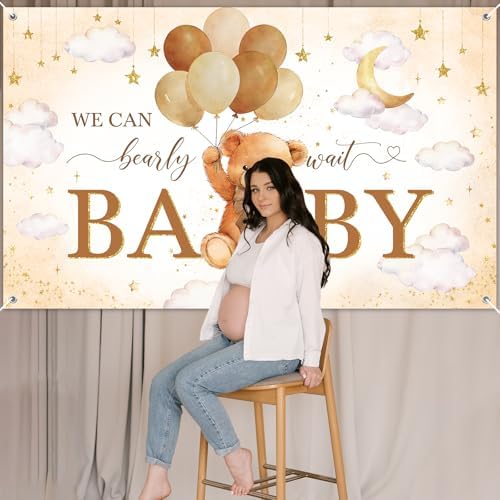Avezano We Can Bearly Wait Banner Bear Baby Shower Decorations Bear Baby Shower Backdrop Teddy Bear Baby Shower Banner for Boys Girls (Brown, 8 x 6 ft) - Image 5