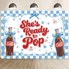 MEHOFOND 10x7ft She's Ready to Pop Baby Shower Banner Backdrop Blue Coquette Shes Ready to Pop Baby Shower Decorations Gender Reveal Cake Smash Photo Booth Props by MEHOFOND