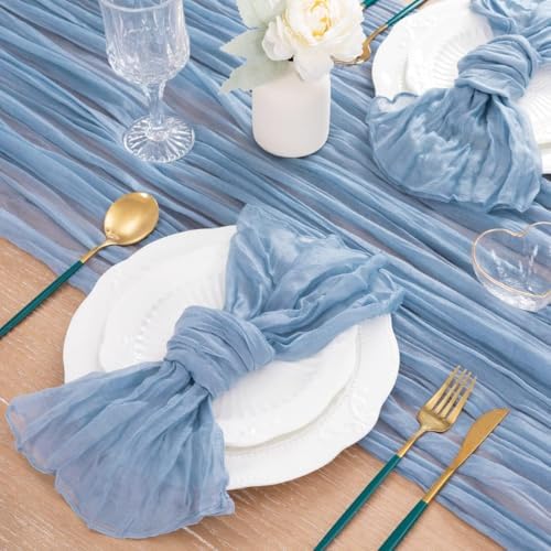 Dusty Blue Fall Cheesecloth Table Runner Boho Dinning Decor 10ft, 8 Pack - Image 5