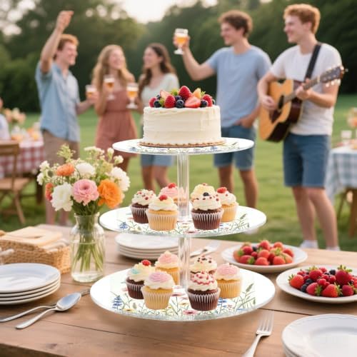 Kigai Wildflower Cupcake Stand 3 Tier Dessert Table Display Holder Acrylic Cup Cake Tower Round Tiered Serving Tray for Wedding, Birthday, Baby Shower - Image 6