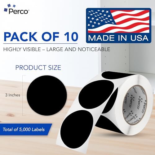 Perco Black Perforated Round Circle Dot Sticker 3-Inch Labels — 10 Rolls, 5,000 Stickers - Bold Signage, Logo Stickers, Warning & Instruction Labels, Strong Adhesive - Made in USA - Image 2