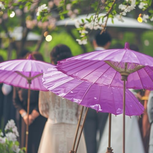 Koyal Wholesale 32" Royal Purple Paper Parasol Umbrella 4 Pack, Large Paper Umbrella Bulk, Paper Parasol Wedding Umbrellas, Royal Purple Parasol Umbrella Bridal Party Decor Photo Props, Sun Parasols - Image 2