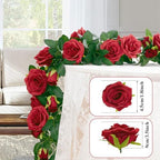 U'Artlines 3 Pack Artificial Red Rose Garlands Flower Vines 19.5 ft - Image 2