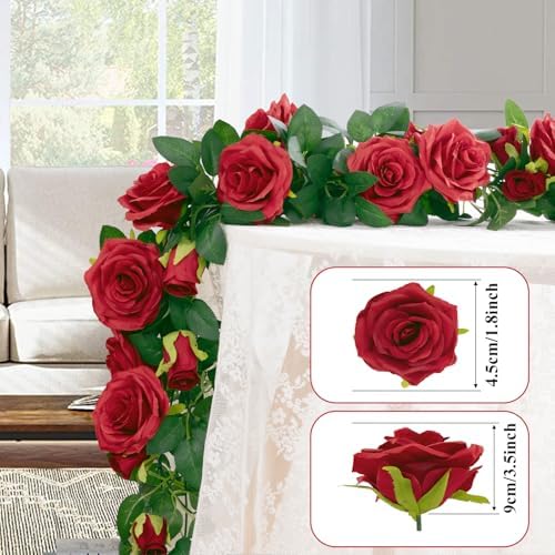 U'Artlines 5 Pack Artificial Red Rose Garlands Flower Vines 32.5 ft - Image 3