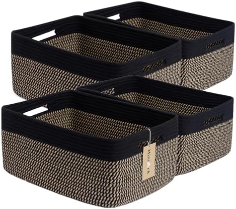 MiniArk Large Storage Baskets for Organizing, 17 x 13 x 7.5” Closet Shelf Baskets for Clothes Blanket Towels, Baby Nursery, Toy Bins Box, Woven Rope Baskets, 4 Packs Woven Brown by MiniArkStorageBasketsHome