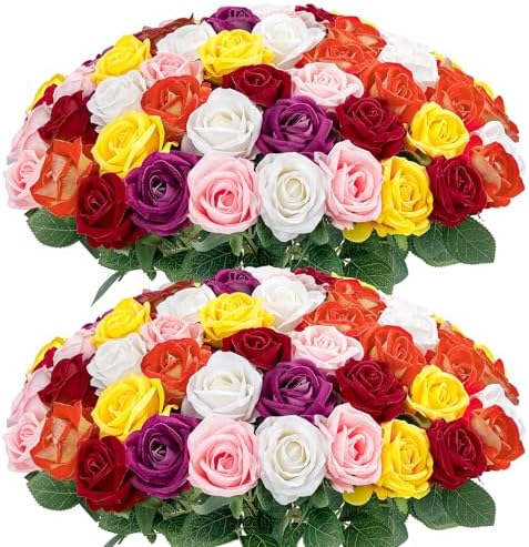 Auihiay 60PCS Artificial Roses, Mix Color Tinted Roses by Auihiay