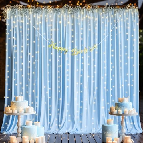10ft x 10ft Baby Blue Backdrop Curtain for Baby Shower Parties Light Blue Wrinkle Free Backdrop Drapes Panels for Birthday Photo Gender Reveal Photography Polyester Fabric Background Decoration - Image 4